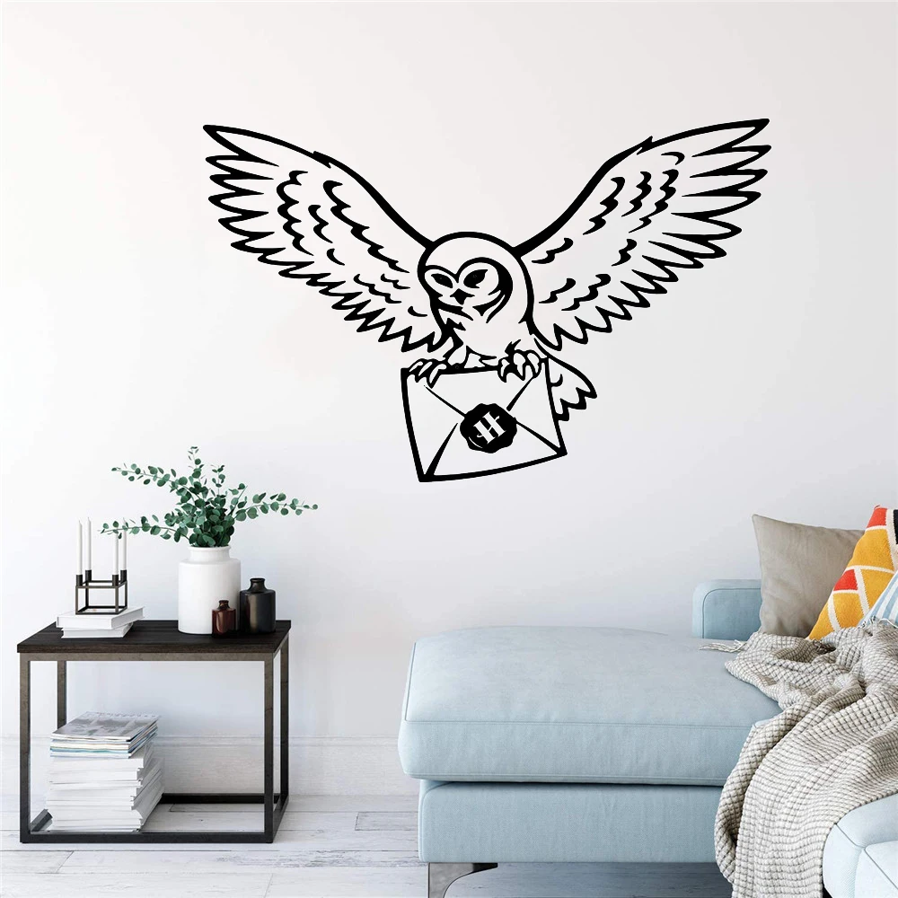 Pegatina de pared de sobre de búho, pájaro, película de Anime, Harry Potter, cita inspirada, calcomanía de pared, decoración de vinilo para habitación de niños