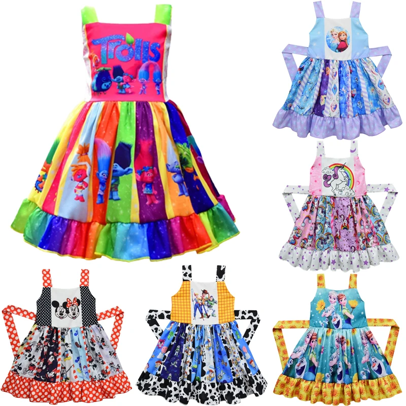 

Kids Dresses for Girls Frozen Elsa Princess Belle Mermaid Dress Cartoon Mickey Mouse Unicorn Trolls Rapunzel Dress Toddler Girl