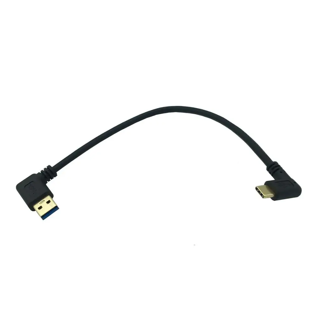 Gold Plated 90 degree Left Angle USB 3.0 (Type-A) Male to USB3.1 (Type-C)Male USB Data Sync & Charge Cable Connector(Black)  0.2