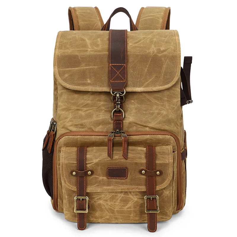 

Waterproof Photography Retro Batik Canvas Leather Backpack fit 15.4inch Laptop Men Camera Bag Travel Carry Casual Case Storage