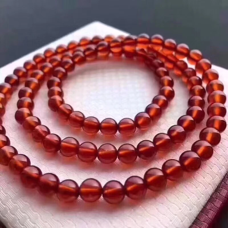 Natural Orange Red Garnet Quartz 3 Laps Round Bead Bracelet Jewelry 6mm Stretch Charm Stone Garnet AAAAA