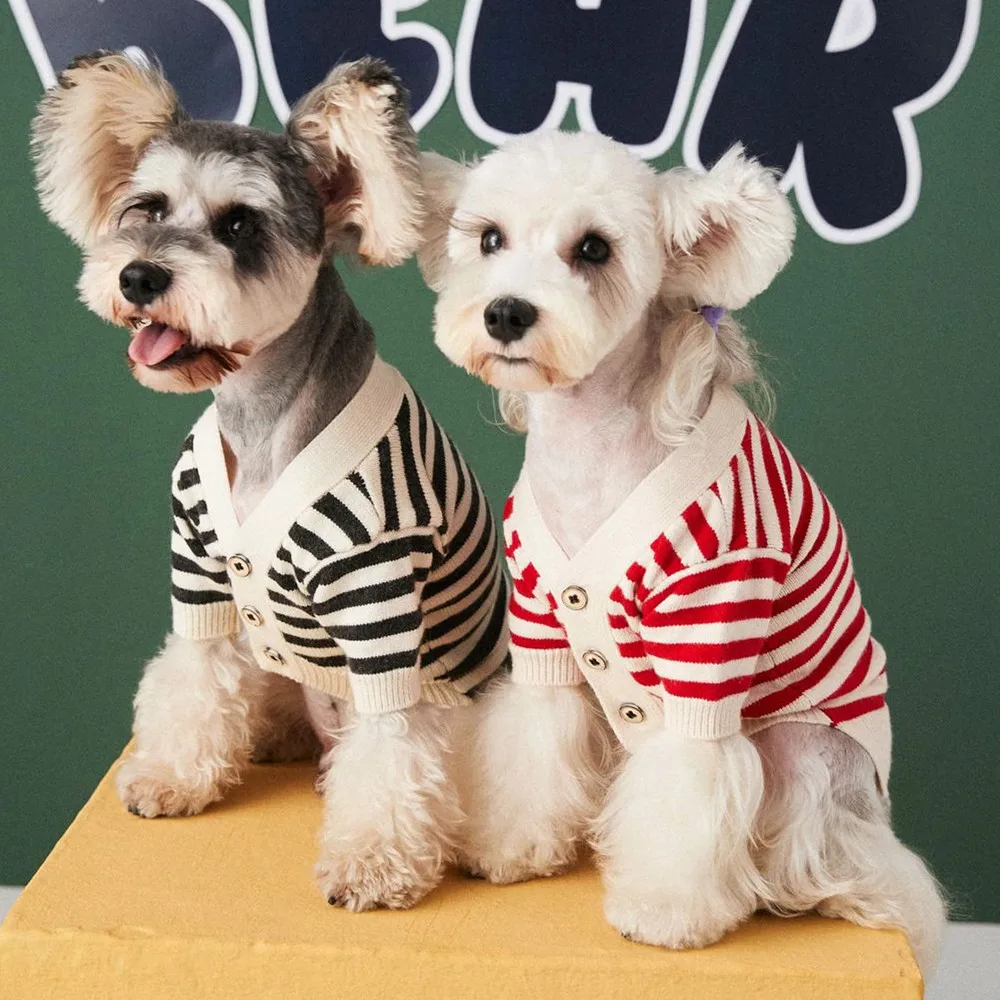 

Dog Clothes Autumn Winter Teddy Schnauzer Cute Pet Sweater Small Dog Stripe Cardigan Cat Clothing Puppy Coat Dogs Hoodies