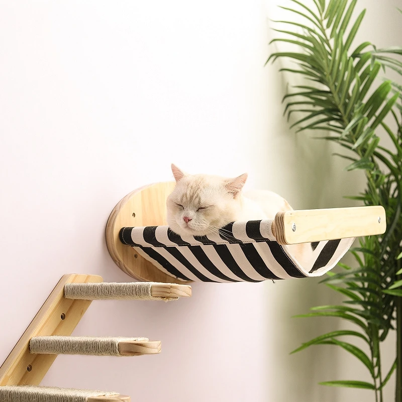 Wall-mounted Cat Climbing Frame Pet DIY Hammock Solid Wood House Bed Jumping Platform Kitten Springboard Pet Furniture  Play Toy