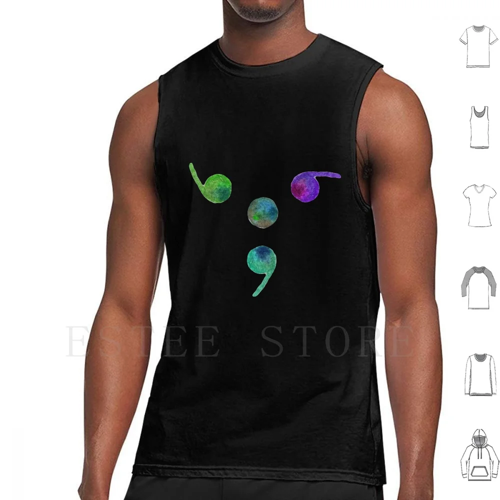 Ornament Semi-Colons Rainbow Watercolor Suicide Awareness & ; Prevention Tank Tops Vest Sleeveless Suicide Mental Health