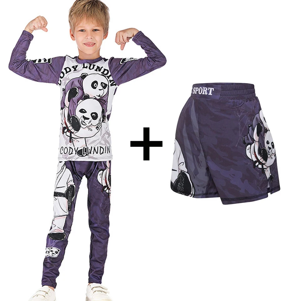 BJJ GI Kids MMA Rashguard T-shirt +Pants Set Jiu Jusit Tights Muay Thai Shorts Rash Guard For Children MMA Compression Sportsuit