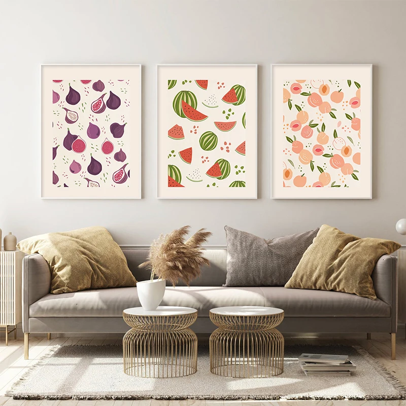 

Fruit Peach Watermelon Vintage Posters And Prints Wall Art Canvas Painting Wall Pictures Kids Room Mural Kitchen Home Decor