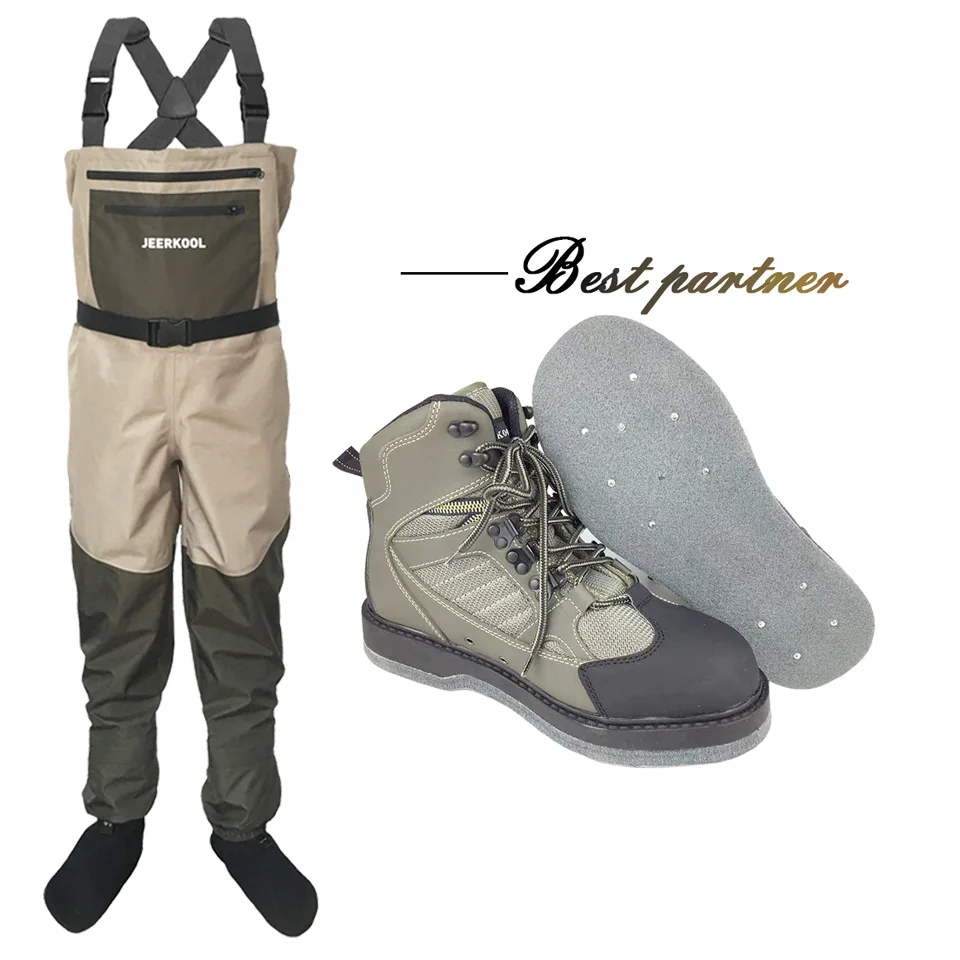 

Fly Fishing Clothes and Shoes Aqua Sneakers Wading Clothing Set Breathable Rock 12 Nails Felt Sole Boots Wader Pants FXMD1