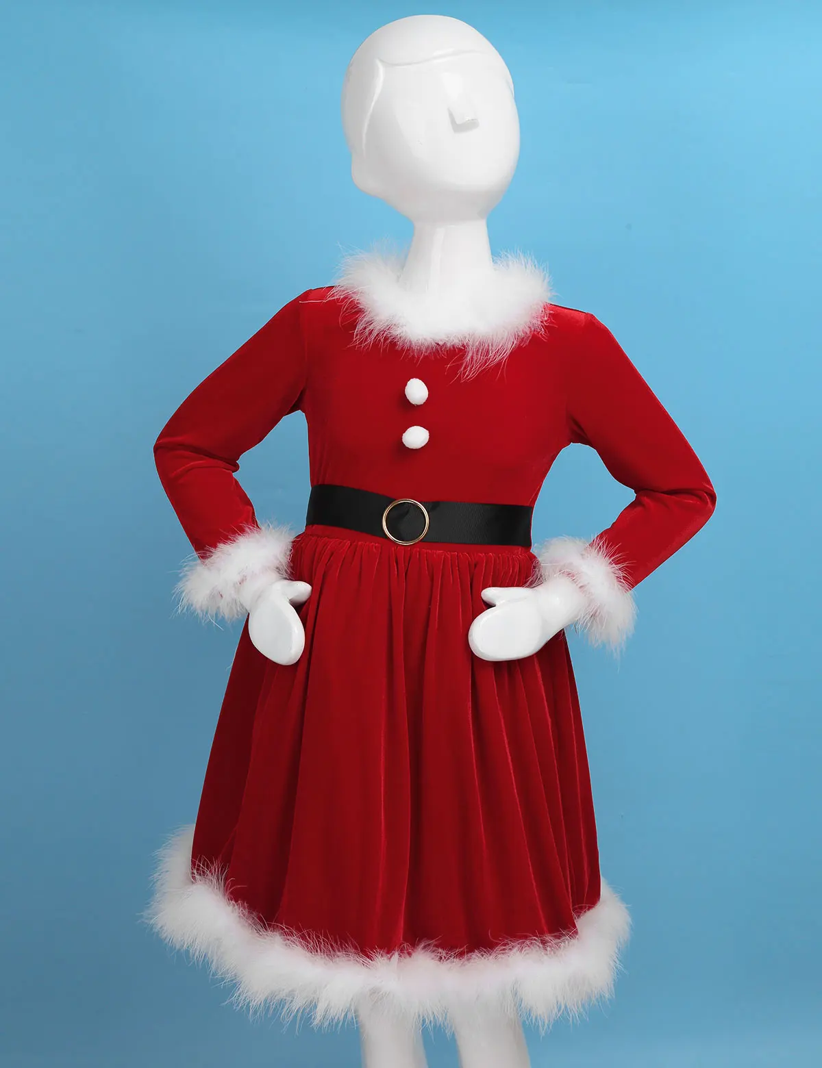 Natal dos miúdos do bebê meninas vestido de veludo vermelho o pescoço manga longa cintura alta para trás com zíper vestido de festa pageant vestidos de papai noel