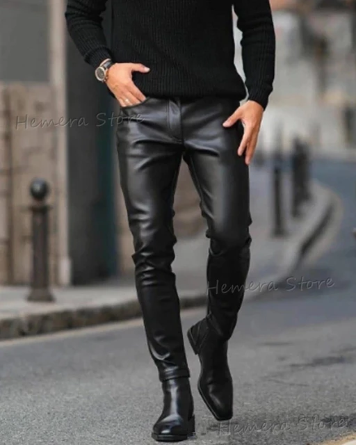 Mens leather trousers skinny clearance