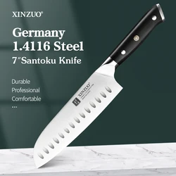 XINZUO 7'' Inches Santoku Messer Knife 1.4116 Stainless Steel Janpanse Salmon Sushi Kitchen Cooking Tools Ebony Handle