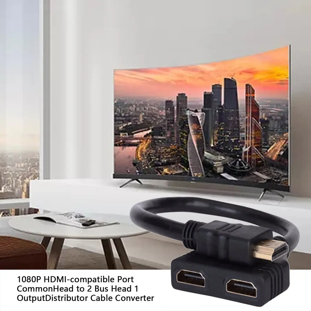 1080P V1.4 Male to Double Female Adapter Cable 1 in 2 Out Converter Connect Cable Cord HDMI-compatible 2 Dual Port Y Splitter