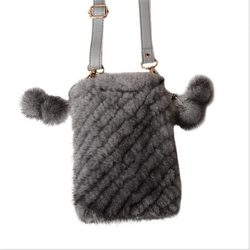 Real Mink Fur Crossbody Bags For Women Autumn Winter Plush Purses and Handbags Female Phone Shoulder Bag Girls Wallet