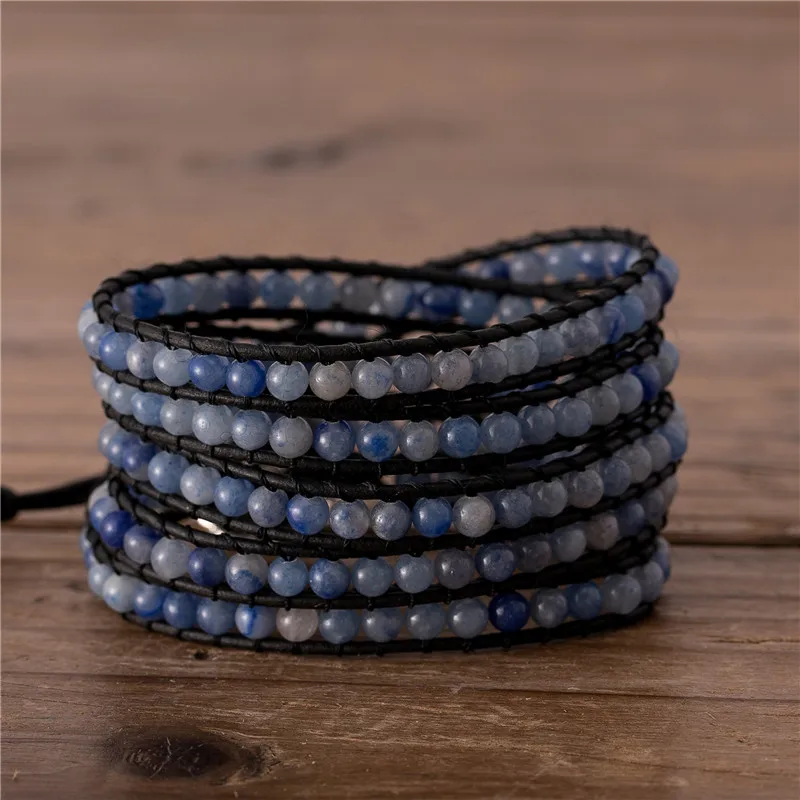 Handmade Blue Aventurine Beads Wrap Bracelet Bohemian Bracelet Woven Yoga 5 Times Leather Bracelet Fine Jewelry Dropshipping