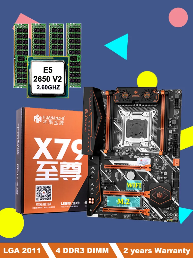 

Материнская плата HUANANZHI X79 Deluxe, процессор Intel Xeon E5 2650 V2, 16 ГБ, слот M.2 Wi-Fi