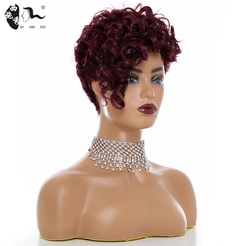 Short Black Bug Afro Natural Wave Curly Synthetic Wigs For Black Wome Layered Hair Side Part High Temperature Fiber Cosplay Wigs