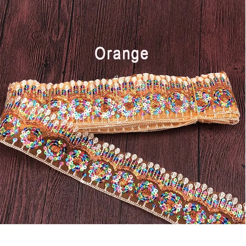 Ethnic Sequins Lace Trims Webbing Embroideried Lace Ribbons Fabric for Dress Bag DIY Sewing Accessories Clothing Decorative