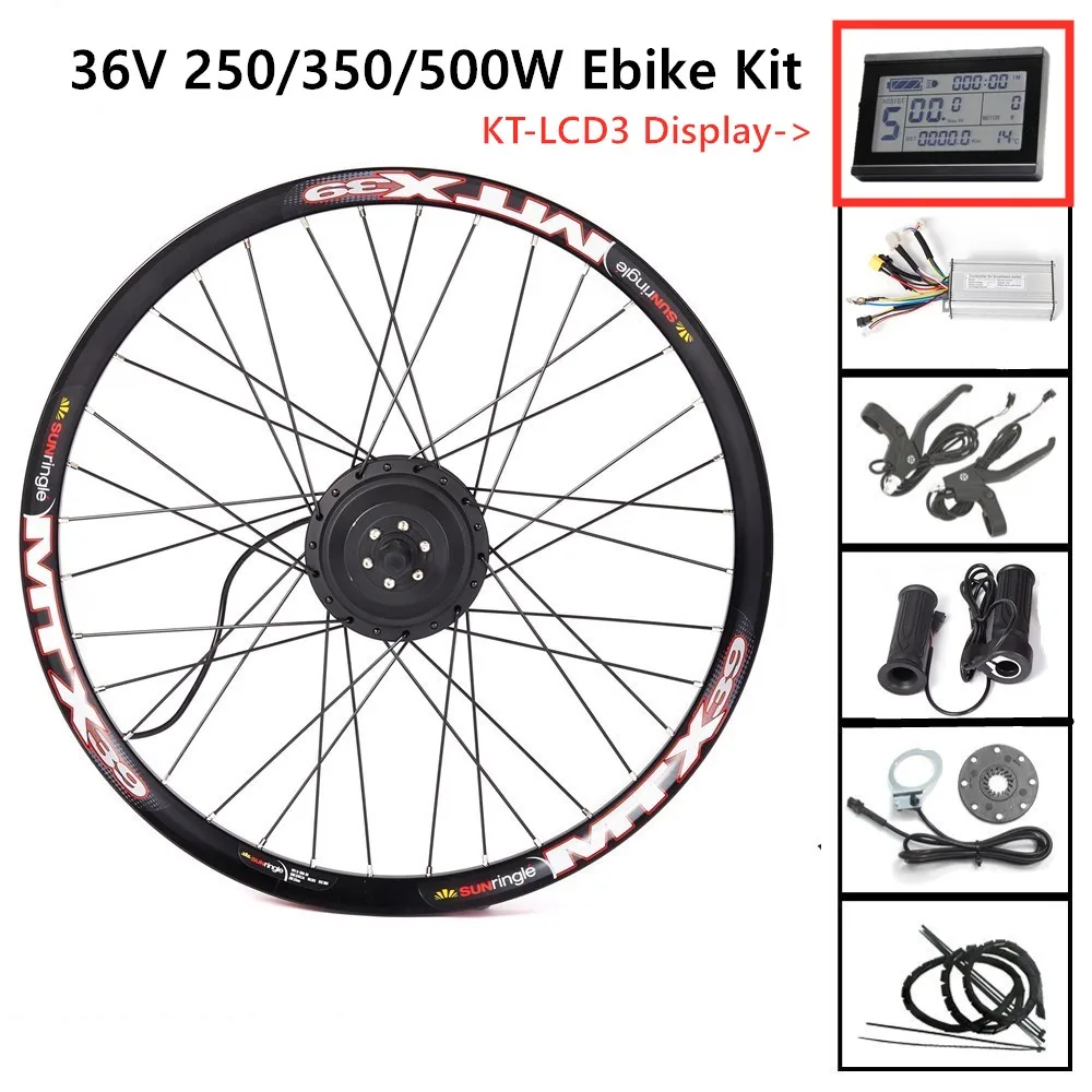 36V 250W Hub Motor E-bike Conversion Kit with MTX39 Thick Welding Rim KT-LCD3 Display Controller PAS Brake Lever 24-29in 700C