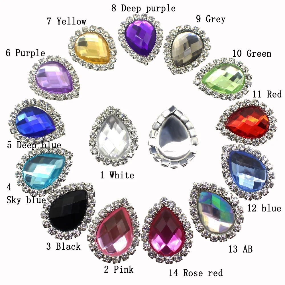 

Fashion 10Pcs 20*26mm Water Drop Diy jewelry Accessories Acrylic rhinestones pedestal embellishments caps Decoration For Making