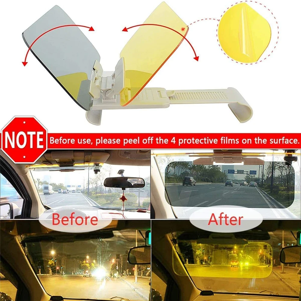 2 In 1 Auto Zonneklep Hd Goggle Auto Dag En Nacht Uv Anti-Dazzle Zon Blok Zonnescherm Draaibare clear Rijden Spiegel