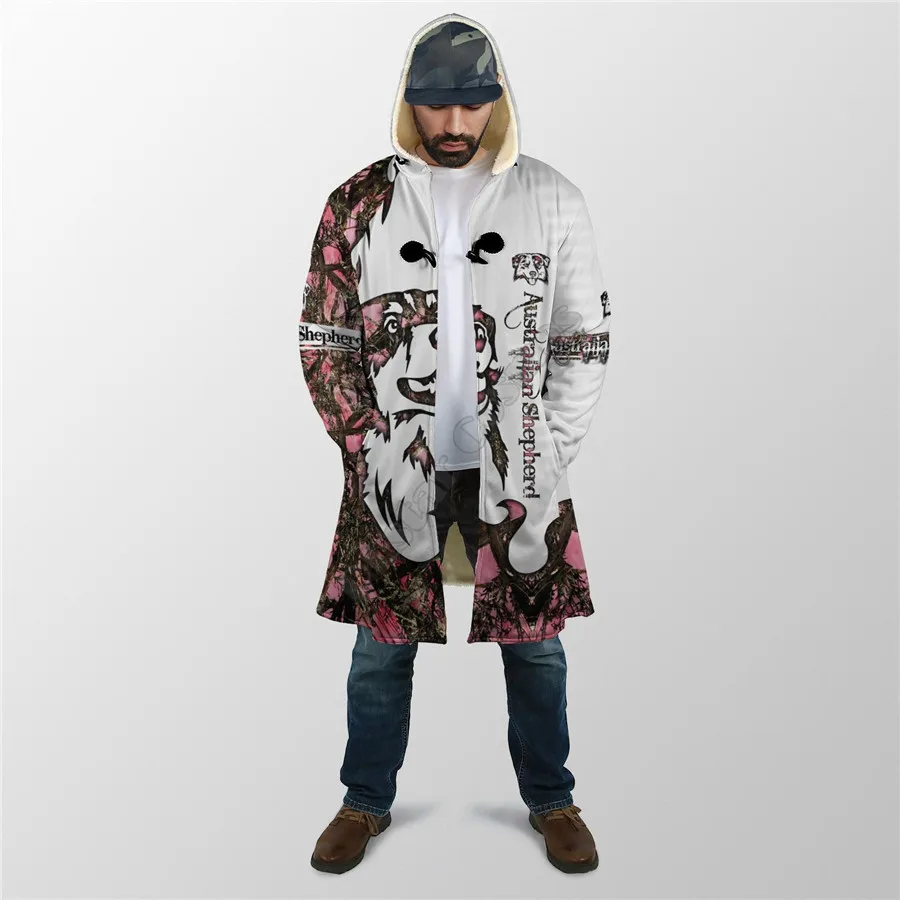 Australian Shepherd Dog 3D All Over Printed Hoodie Cloak for Men and Women Winter Fleece Wind Breaker Warm Hood Cloak