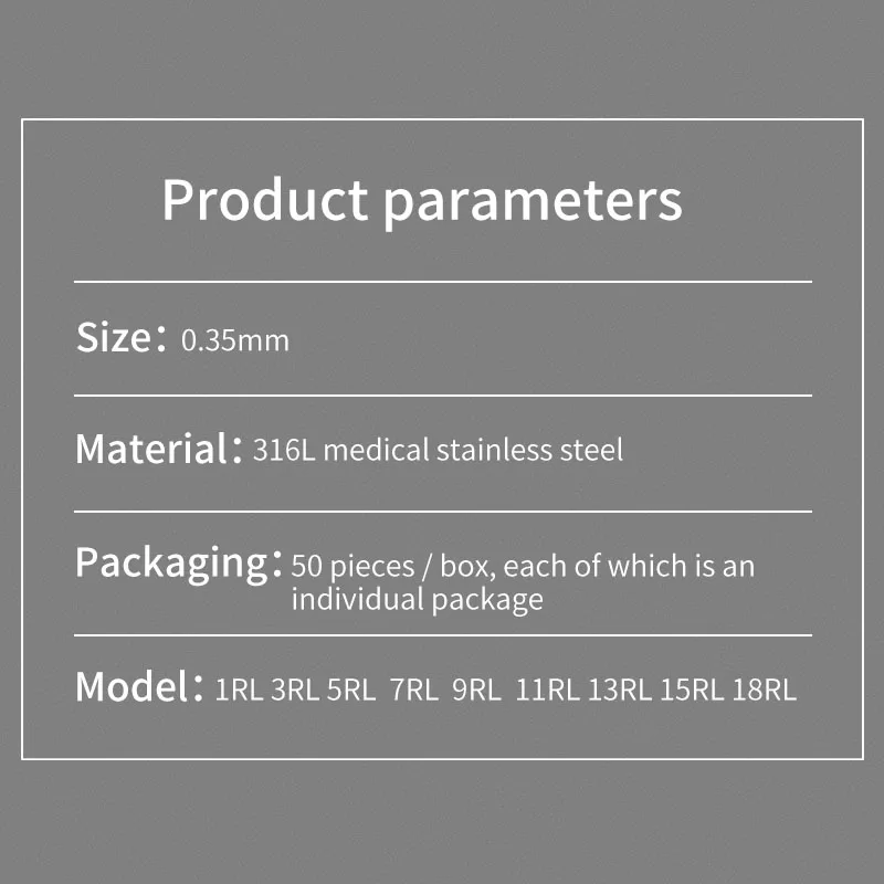 50 قطعة بطانة مستديرة إبر الوشم تعقيم 1RL 3RL 5RL 7RL 9RL 11RL 13RL 15RL 18RL 0.35 مللي متر إبرة الوشم القابل للتصرف
