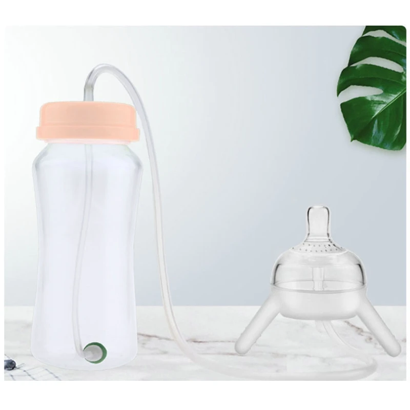 Self-Feeding Baby Bottle with Long Straw Handless Imitation Milk Weaning Bottle