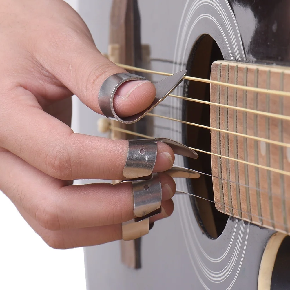 1 Thumb with 3 Finger Guitar Picks Metal Nail Picks Open Design for Banjo Ukulele Guitar Guitar Playing Accessory Beginner