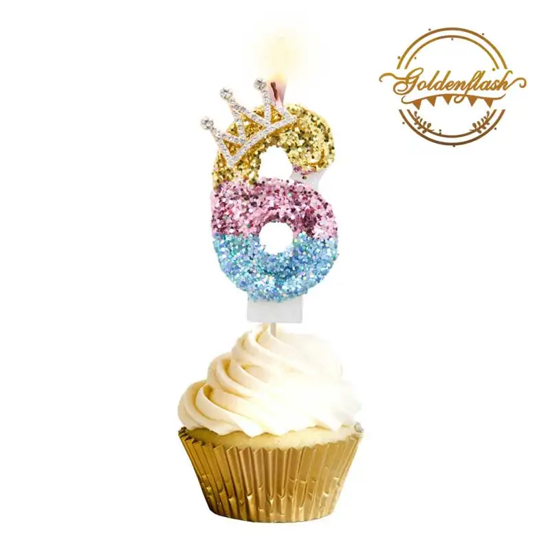 1pc 0-9 Number Digital rainbow crown birthday gradient candle children baby adult 18th birthday party first birthday cake decora