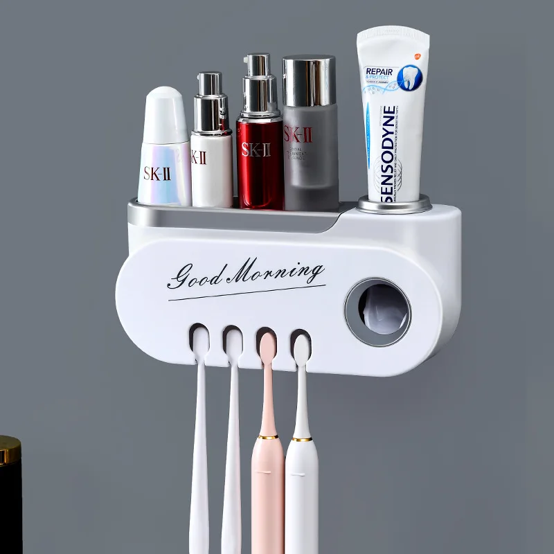 Wall-mounted toothbrush rack bathroom storage teeth brush press toothpaste squeezer set coaster holder mold