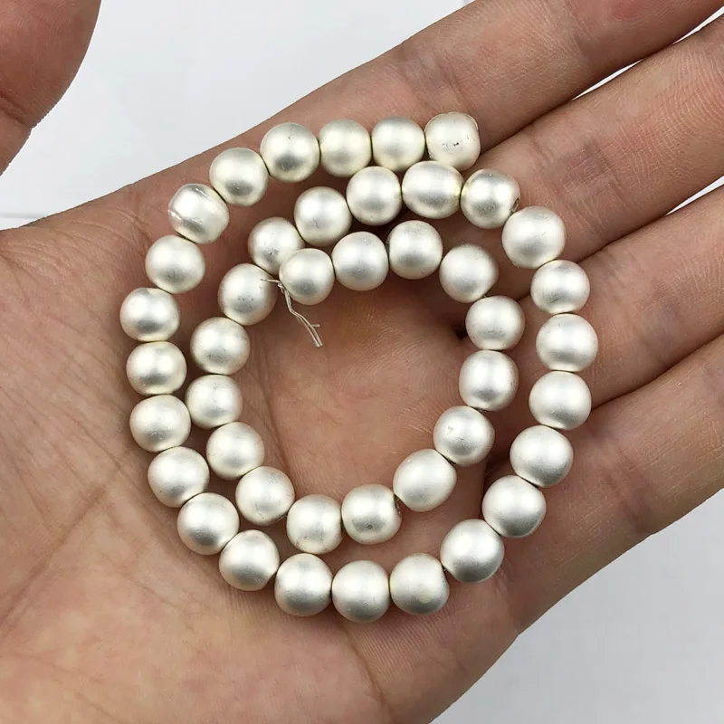 JHNBY Matte White Gold Colour Hematite Natural Stone 2~10mm Round Spacer Loose Beads For Jewelry Making Diy bracelets Findings