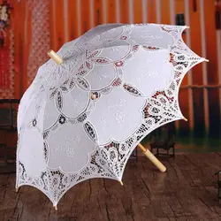 Womens Manual Opening Wedding Bridal Parasol Umbrella Hollow Out Embroidery Lace