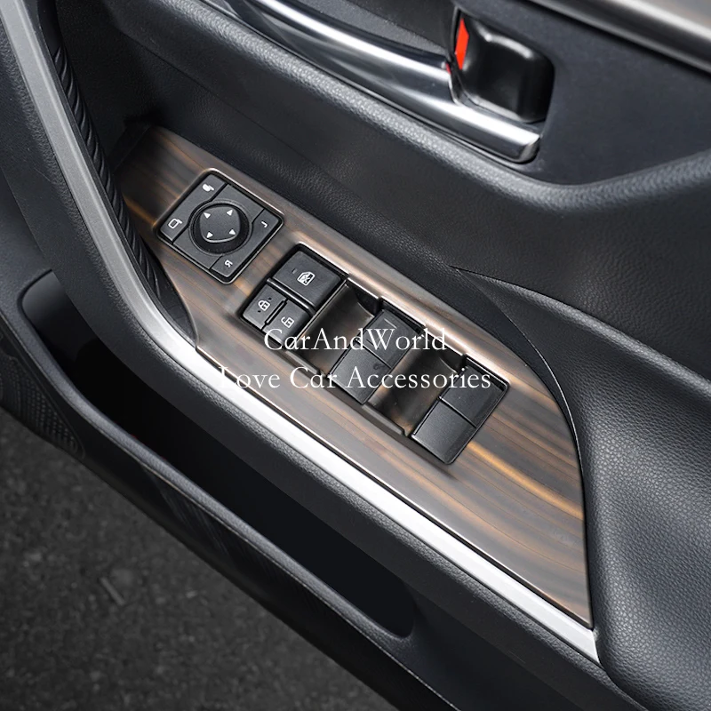 

For Toyota RAV4 RHD 2019-2025 Car Door Armrest Panel Cover Interior Window Glass Lift Switch Button Trims ABS Chrome Accessories