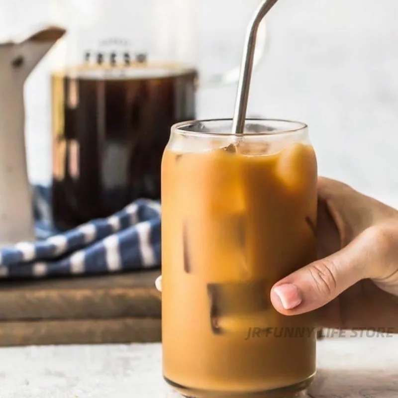 Creative Iced coffee Glass Cup With Straw latté Espresso Mocha Cola Cups Can Glass Transparent Tumbler Drinkware