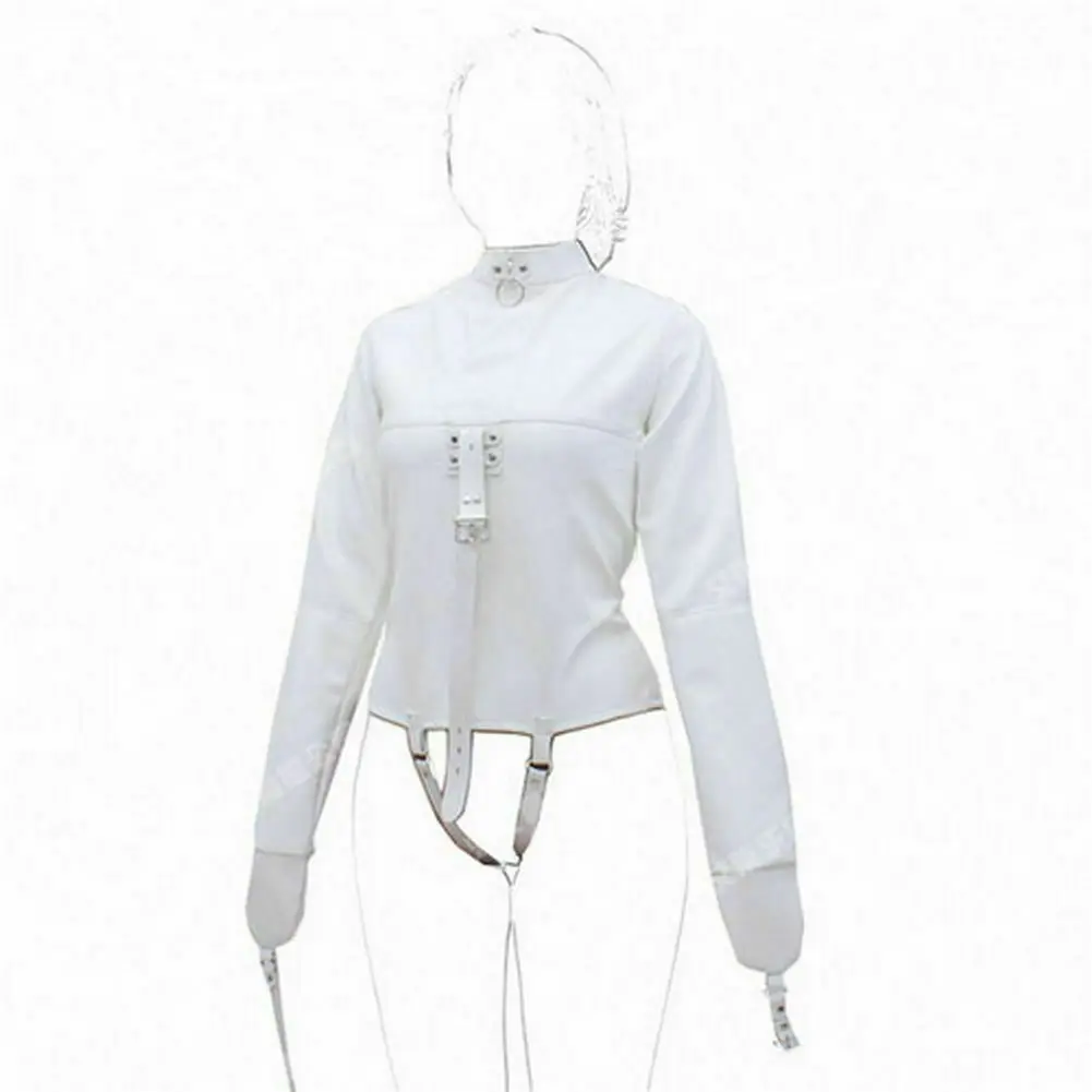 White Asylum Straight Jacket Costume S/M L/XL BODY HARNESS Restraint Armbinder