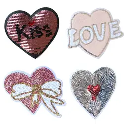 Cartoon Decorative Patch Love Heart Shape Sequins icon Embroidered Applique Patches For DIY Iron on Badges Stickers on backpack