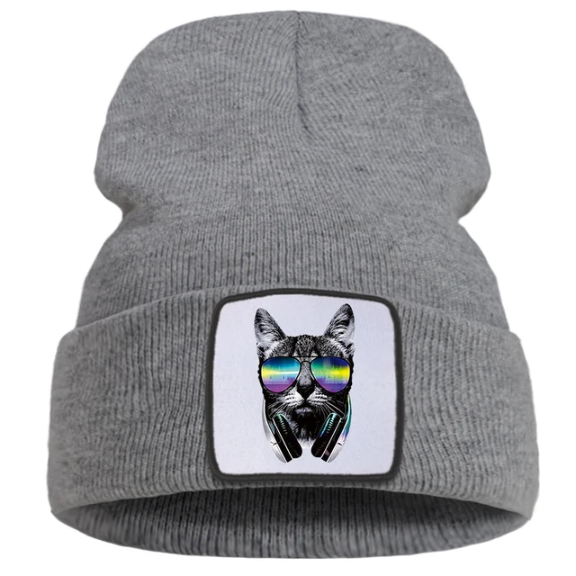 Moda Hip Hop Cat Print Beanie Women Outdoor Harajuku Knitted Cap Unisex Bonnet Caps Winter Hats Cotton Warm Skullies Hat