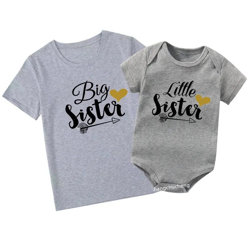 Big Sister Little Sister Family Matching Outfits Summer Short Sleeve Kids T Shirt Baby Bodysuit Jumpsuit Sibling Sisters Clothes