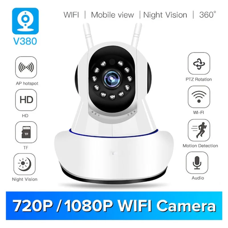 

V380 1080P IP NETWORK WIFI HD SECURITY CCTV CAMERA 355 Degree PTZ IR-CUT IP ROBOT3 SD H.264 Wireless IP Camera Supports 64GB