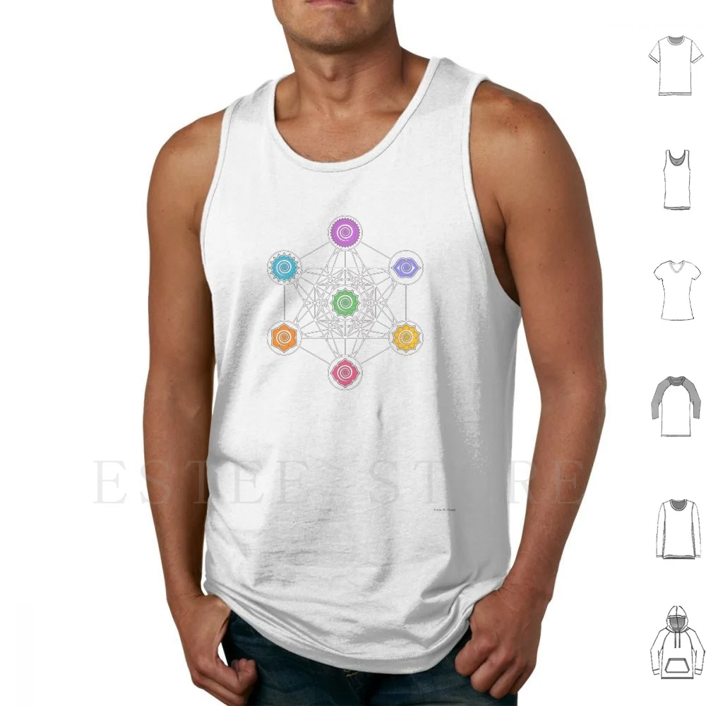 Metatrons Cube , Chakras , Sacred Geometry , Cosmic Energy Centers Tank Tops Vest Cotton Meditating Mandala Healing Power