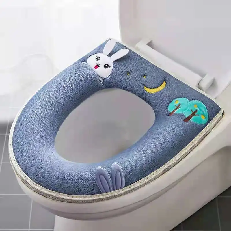 Winter Warm Toilet Seat Cover Closestool Mat 1Pcs Washable Bathroom Accessories Knitting Pure Color Soft O-shape Pad Toilet Seat