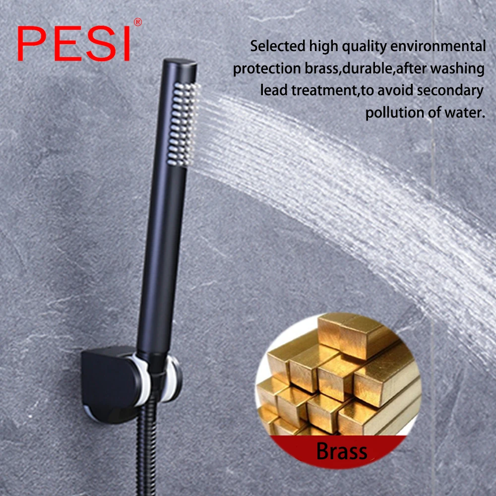 Classic Style All Brass Round Handheld Shower Head Easy cleaning Wall Mounted Holder Black Matte Black Finish.