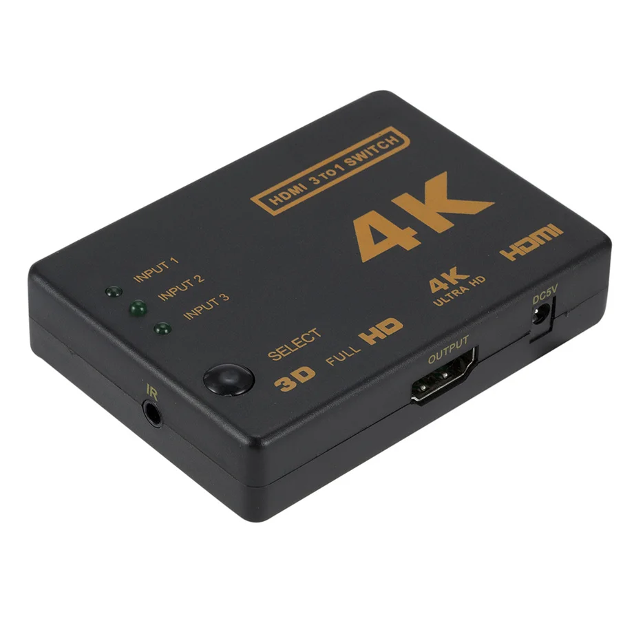 Mini conmutador compatible con HDMI, 4K x 2K, 3D, 3 puertos, 1.4b, 4K, divisor de conmutador, 1080P, 3 en 1, Hub de puerto de salida para DVD, HDTV,