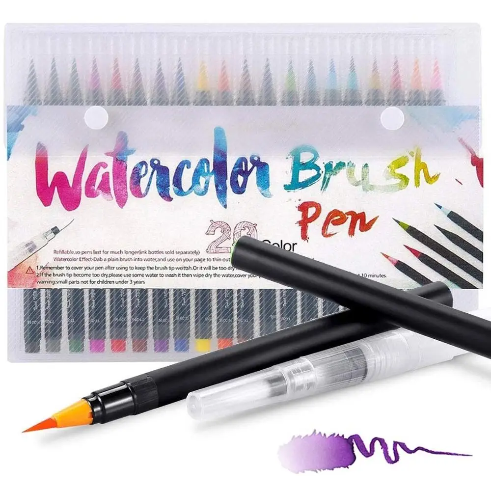 20 color Watercolor Brush Pen Set Plus 1 Coloring Pen Easy Washable Drawing Painting Calligraphy Lettering Art F6901