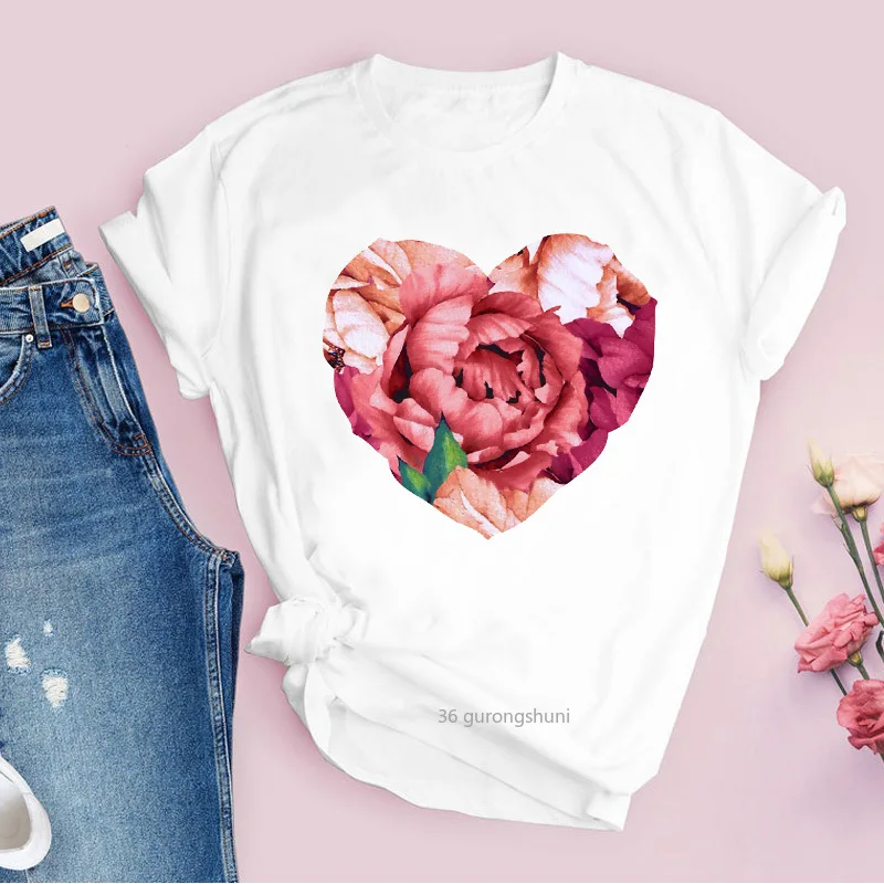 Bloem Bloemen Grafische Fashion Casual Leuke 90S Stijl Vintage Vrouwen Lady Tees Print Tops Kleding Vrouwelijke T-shirt Womens t-shirt