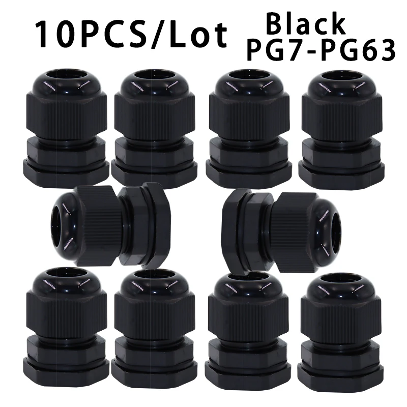 10Pcs Waterproof Cable Gland PG7/9/11/13.5/16/19/21/36 Black Plastic Seal Joint Nylon  IP68 White Cable Fixing Nylon Connector