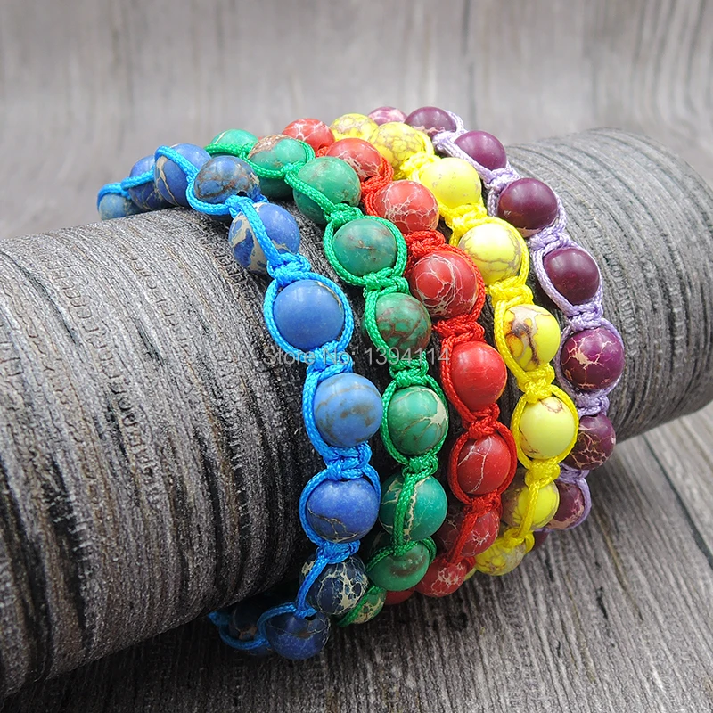 Mixed Colors Imperial Jasper 8mm Round Beads Hand-Knitted Bracelet 7-8.5 Inches