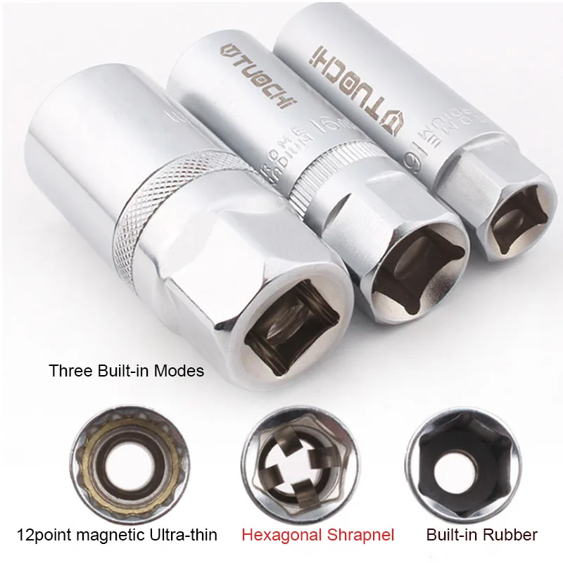 1PCS Spark Plug Socket Wrench 14 /16/ 21MM Spark Plug Disassembly Replace Tools Ultra-Thin Magnetic Socket Wrench Tool