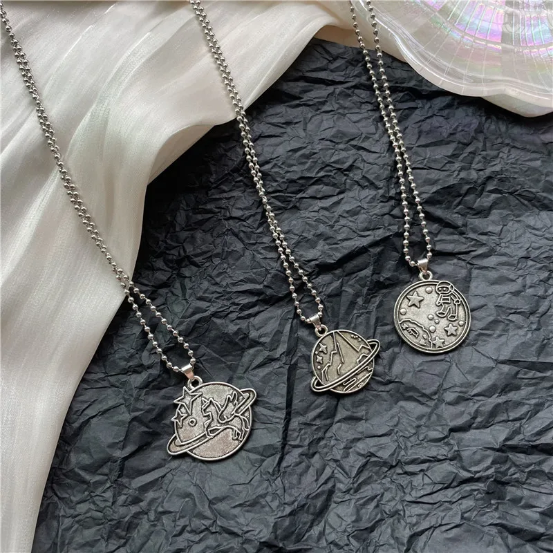 Trend Cute Unicorn Iceberg Pendant Necklace Punk Goth Retro Astronaut Sunshine Round Necklace Female Gifts Jewelry
