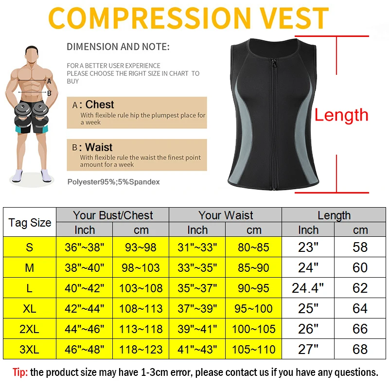 Men Slimming Body Shaper Zipper Black Chest Compression Shirt Gynecomastia Moobs Undershirt Workout Waist Trainer Sweat Vest