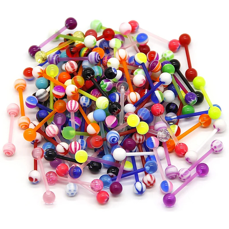 

30PCS Colorful Flexible Tongue Piercing Barbell Tongue Ring Silicone 14G Tragus Helix Ear Piercing Body Jewelry Fast Shipping